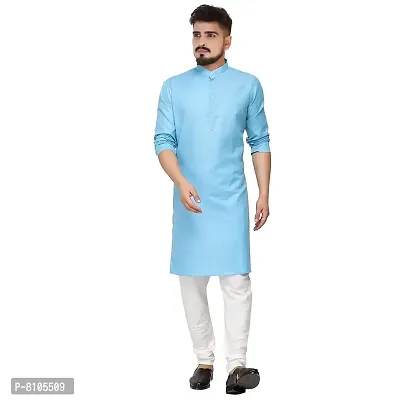 Seawind Men's Cotton Straight Kurta Pyjama Set (S (32), SKY BLUE)