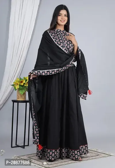 Stylish Fancy Cotton Top With Skirt and Dupatta Set For Women