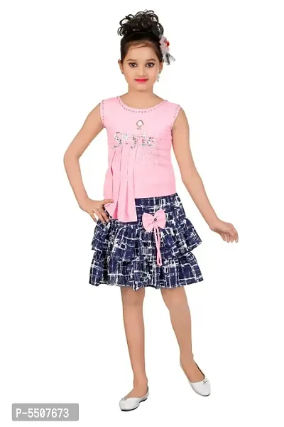 Fancy Pink Cotton Blend Party Wear Top with Skirt Set For Girls-thumb0