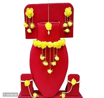 Stylish Yellow Fabric Jewellery Set For Women-thumb0