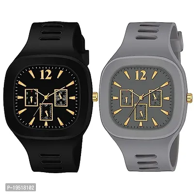 Square Multi DIAL Analog Silicon Strap ADDI Stylish Designer Analog Watch for Boys pack of 2