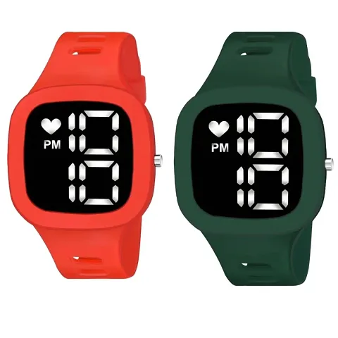 KIMY Unisex Digital Sports Watch Large LED Digits Dial | Square Wristwatch | For Men, Kids, Boys Girls, Women | Durable Silicone Case|Vibrant Band | Digital Display Combo pack