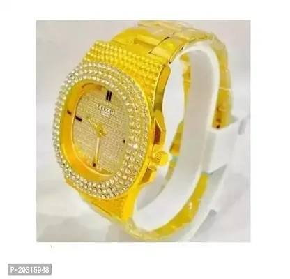 KIMY Beautiful diamond watch with a metallic chain in a stunning golden colour for weddings, parties, and other occasions (pack of 1).-thumb0