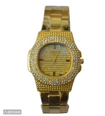 KIMY Beautiful diamond watch with a metallic chain in a stunning golden colour for weddings, parties, and other occasions (pack of 1).-thumb4