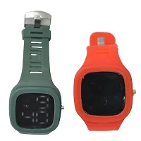 KIMY Unisex Digital Sports Watch Large LED Digits Dial | Square Wristwatch | For Men, Kids, Boys  Girls, Women | Durable Silicone Case|Vibrant Multicolor Band | Digital Display Combo pack  Red  Green-thumb2