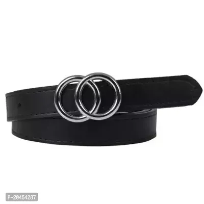 KIMY Fashionable Latest Girls Belt for Casual, Formal, Festival Party  wear Artificial Leather, Texas Leather Belts in Black Silver Round Buckel