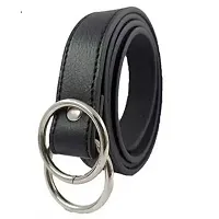 KIMY Fashionable Latest Girls Belt for Casual, Formal, Festival Party  wear Artificial Leather, Texas Leather Belts in Black Silver Round Buckel-thumb3