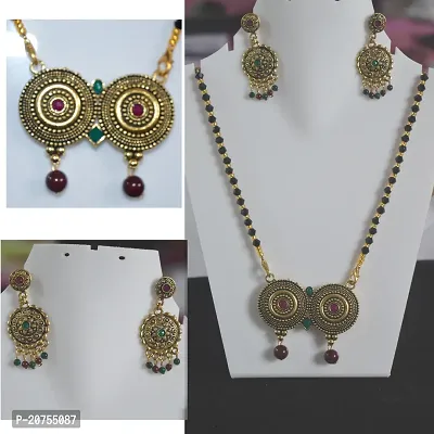 Mangaslutra Necklace/Mala/Loktes/Har With Earrings/Jhumka/Kan Bali Jewellery Set For Ladies Women  Girls Latest Fashion Stylish Design in Alloys Metal With Shape of Pigeon/God Chain-thumb5