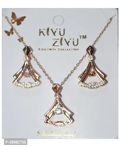 Kimy Classic Crystal AD (American Diamond Zircon/jarkan) Studded Traditional Jewellery Set - Rose Gold, Fashion Jewelry for Women  Girls - Ideal for Parties,Weddings, and Special Occasions and Annive-thumb2