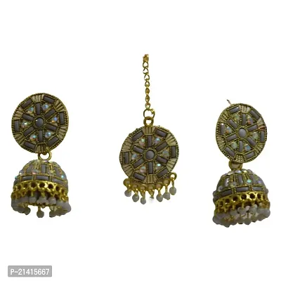 Kimy Classic Ethnic Floral Gold Plated Maangtika with Earring Set for Women Studded Traditional Jewelry Color: Golden, Yellow, Green, Red and Silver.