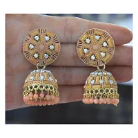 Kimy Classic Ethnic Floral Gold Plated Maangtika with Earring Set for Women Studded Traditional Jewelry Color: Golden, Yellow, Green, Red and Silver.-thumb4