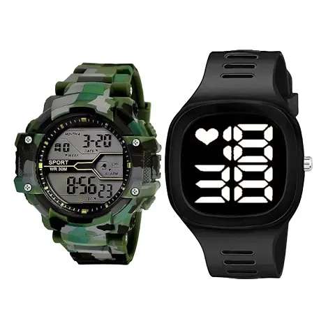 KIMY digital Sport LED Combo watches with a traditional style for men boys silicone straps round_Square dial