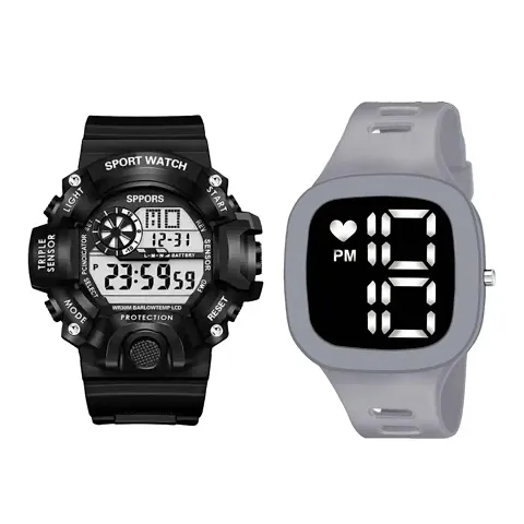 KIMY digital Sport LED Combo watches with a traditional style for men boys silicone straps round_Square dial