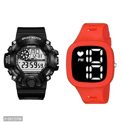 KIMY digital Sport  LED Combo watches with a traditional style for men  boys silicone straps  round_Square dial