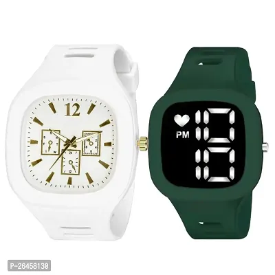 KIMY Miller Analog  LED digital combo watches for men and boys with traditional style silicone straps  Square dial.-thumb0