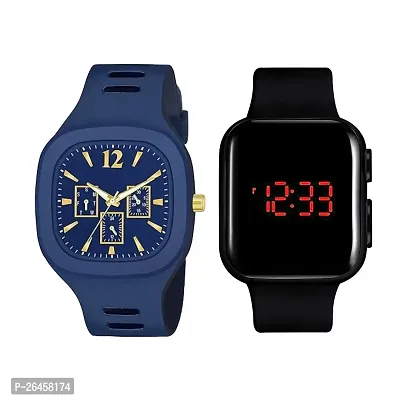 KIMY Miller Analog  LED digital combo watches for men and boys with traditional style silicone straps  Square dial.-thumb0