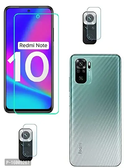 CRAFT WORLD RM-Compatible for mi Redmi Note 10 / Note 10S Glass Flexible Edge to Edge Tempered Glass with Clear 3D Carbon Fiber Back Skin Rear Screen Guard Protector (Camera Gard Free)-thumb0