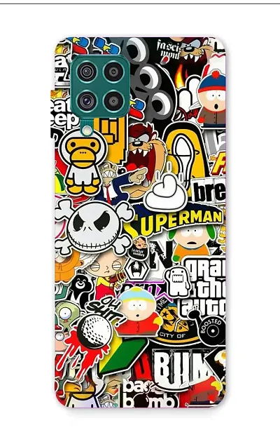 CRAFT WORLD Printed Hard Back Case Cover Black_EarPhn Latest Stylish Samsung Galaxy M12/F12/A12 Phone Case Mobile Cover for Boys/Girls