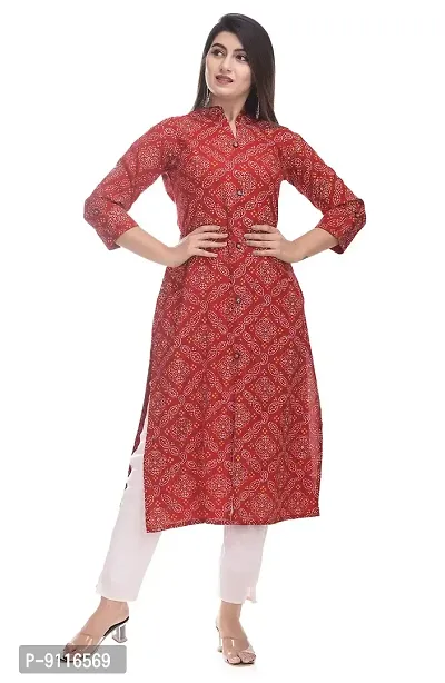 Clothy N Wave Women's Rayon Printed Red Front Slit Kurti