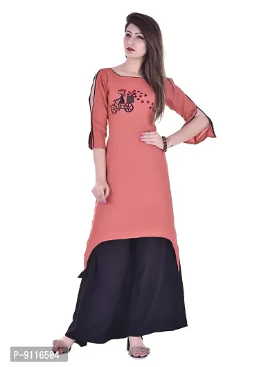 Clothy N Wave Women's Peach Embroidered High-Low Kurti
