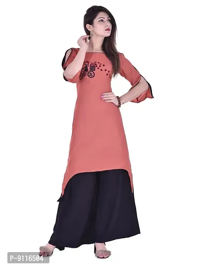 Clothy N Wave Women's Peach Embroidered High-Low Kurti-thumb2