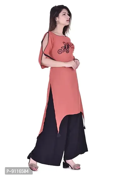 Clothy N Wave Women's Peach Embroidered High-Low Kurti-thumb3