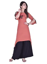 Clothy N Wave Women's Peach Embroidered High-Low Kurti-thumb1