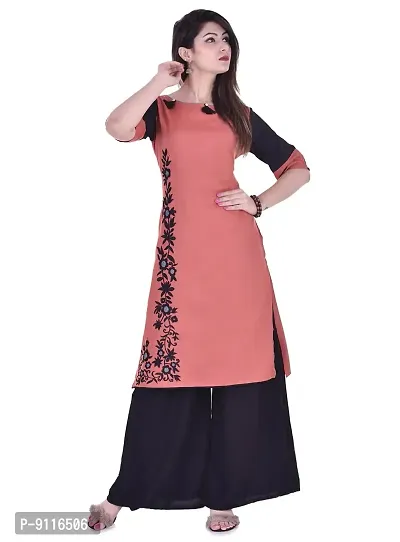 Clothy N Wave Women's Peach Straight Embroidered Kurti With palazoo