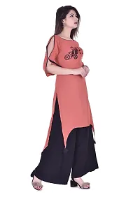 Clothy N Wave Women's Peach Embroidered High-Low Kurti-thumb2