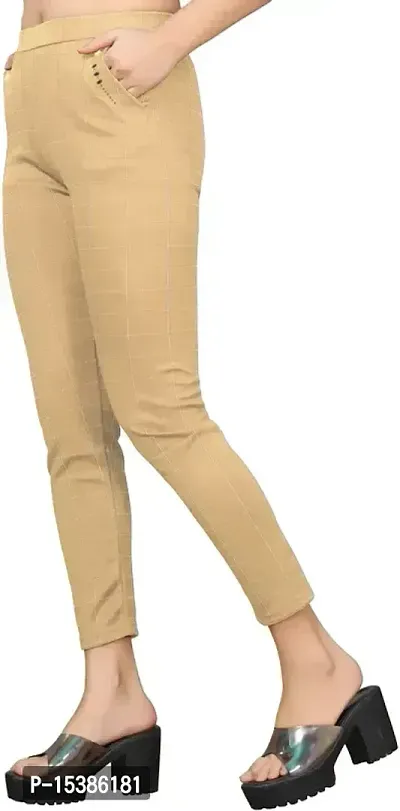 Stylish Beige Cotton Lycra Solid Jeggings For Women-thumb0