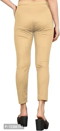 Stylish Beige Cotton Lycra Solid Jeggings For Women-thumb3