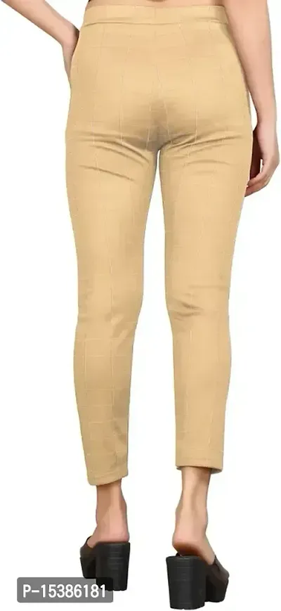 Stylish Beige Cotton Lycra Solid Jeggings For Women-thumb4
