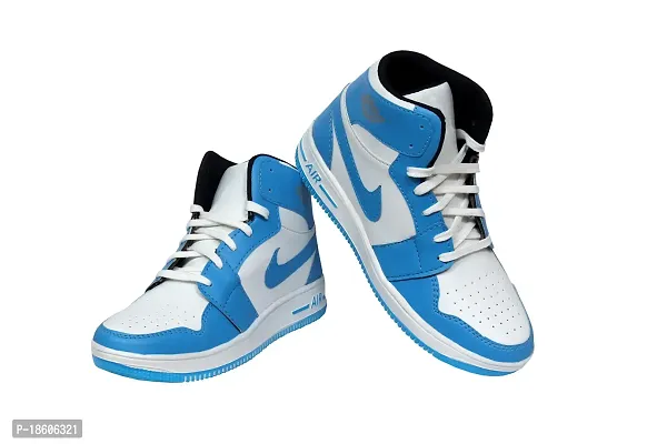 Stylish Blue Canvas High Lace Up Sneakers For Men-thumb0