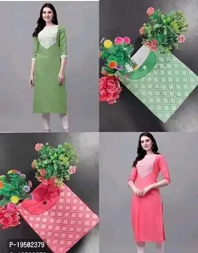 Trendy Straight Multicoloured Printed Cotton Kurta Combo For Women-thumb0