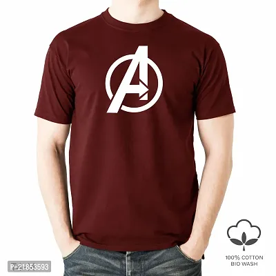 Reliable Maroon Cotton Graphics Printed Round Neck Tees For Men