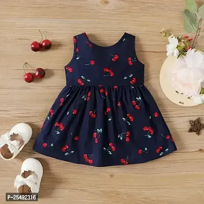 Fabulous Blue Cotton Blend Printed Fit And Flare Dress For Girls