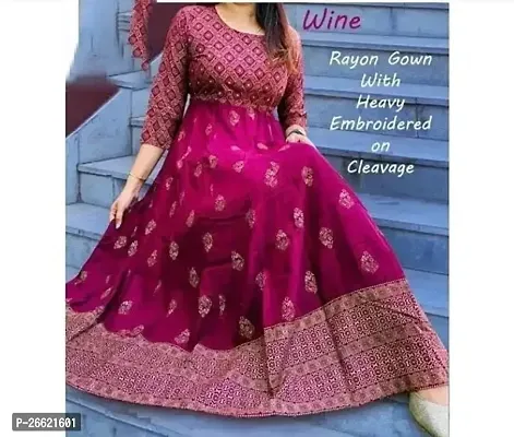 Pretty Pink Printed Rayon Flared Anarkali Gown-thumb0