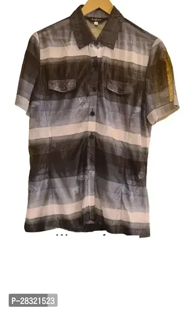 Stylish Brown Net Striped Shirt For Women-thumb0