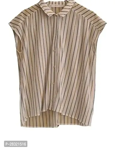Stylish Beige Crepe Striped Shirt For Women