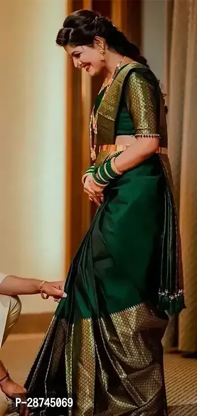 Stylish Silk Blend Dark Green Embellished Saree with Blouse piece For Women