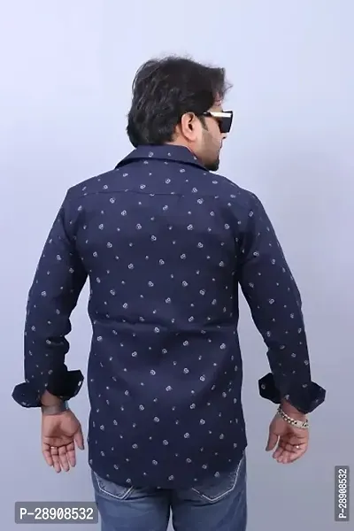 Reliable Navy Blue Cotton Printed Casual Shirt For Men-thumb4