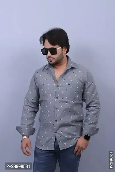 Reliable Grey Cotton Printed Casual Shirt For Men