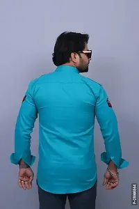 Reliable Turquoise Cotton Solid Casual Shirt For Men-thumb2