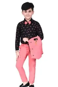 Fabulous Pink Cotton Blend Shirt Trouser With Jacket For Boys-thumb1