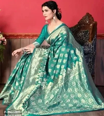 Stylish Art Silk Green Woven Design Saree with Blouse piece For Women