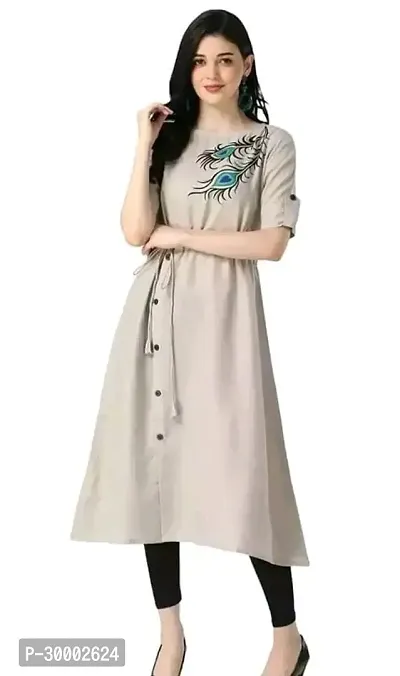 Stylish Off White Printed Cotton Slub Kurta For Women-thumb0