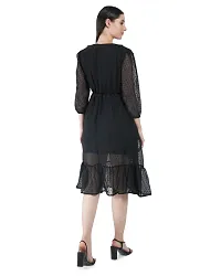 Stylish Black Georgette Polka Dots A-Line Dress For Women-thumb1