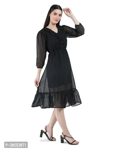 Stylish Black Georgette Polka Dots A-Line Dress For Women-thumb3