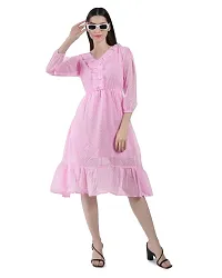 Stylish Pink Georgette Polka Dots A-Line Dress For Women-thumb2