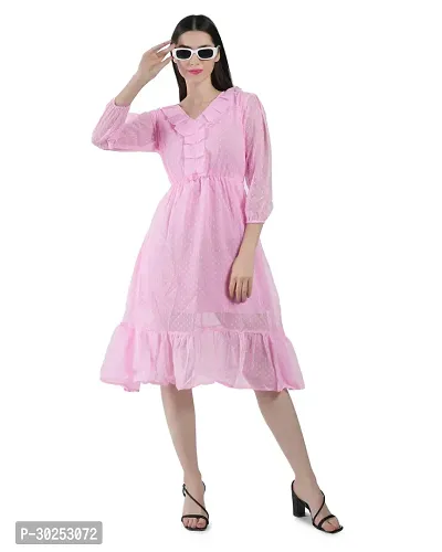 Stylish Pink Georgette Polka Dots A-Line Dress For Women-thumb3